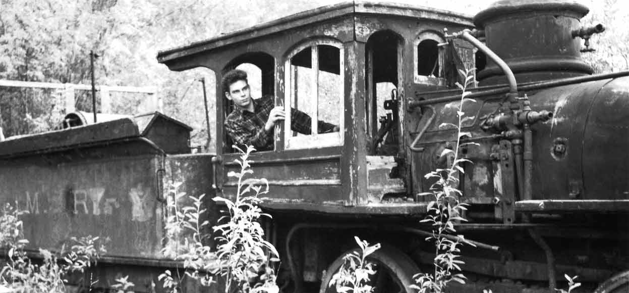 1949 Young Man Leaning Out Of Retired 1898 Steam Locomotive #1 KMRY WPYR Railway Dawson City