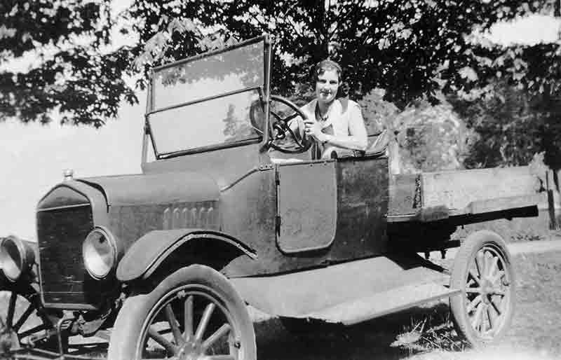 Young Woman Behind Steering Wheel Of Ford Model T Convertible Roadster Pickup Truck Photo Circa 1925