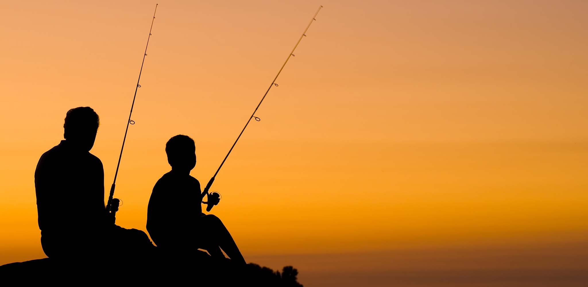 Artistic Silhouette Loving Grandfather Fishing With Happy Grandson Peacefully At Sunset Sharing Time Together Creating Memories